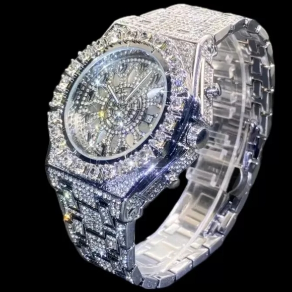 Men's Luxury Fully Covered Iced Out Simulated Diamond  Arabic Numeral Watch - Picture 5 of 15